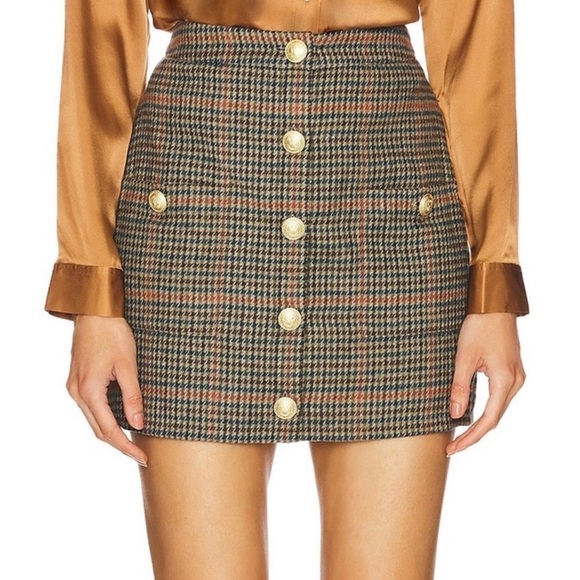 L'AGENCE Dresses & Skirts - L'AGENCE Zander Button Mini Skirt in Tan And Teal NWT